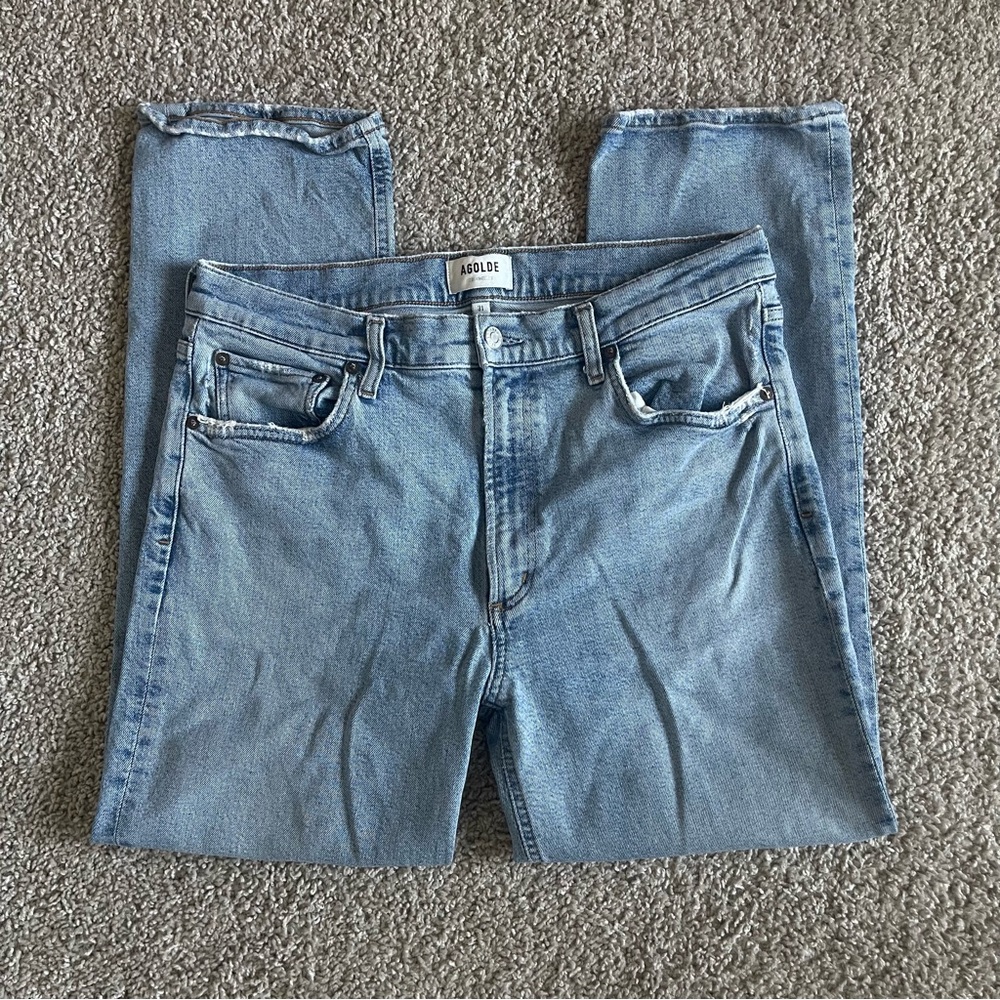 AGOLDE Wilder Light Wash Mid Rise Straight Leg Denim Jeans